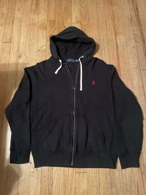 Polo by Ralph Lauren Black Zip-Up Hoodie with Red Pony
